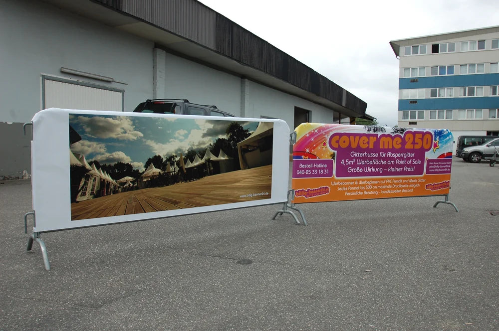 Bedruckte Gitterhusse für Absperrgitter günstig kaufen | Billig-Banner24.de – Preiswert aus Hamburg