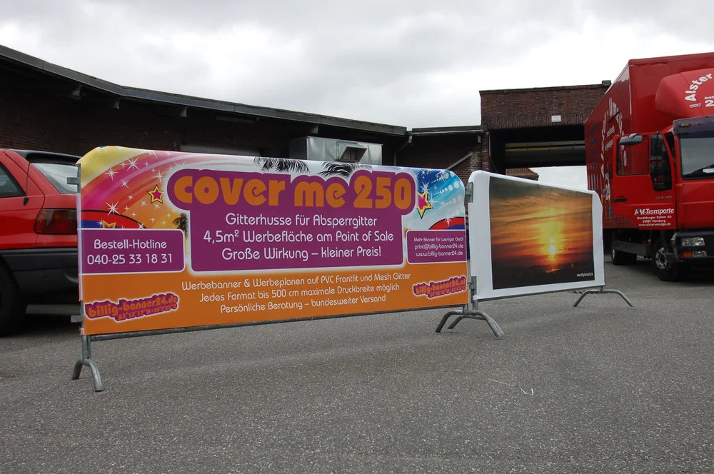 Bedruckter Werbebanner für Absperrgitter günstig kaufen | Billig-Banner24.de – Preiswert aus Hamburg